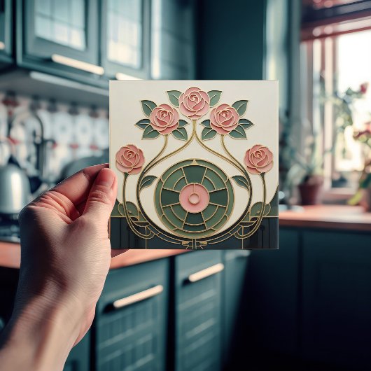 Mackintosh Rose Art Nouveau Faux Stained Glass タイル