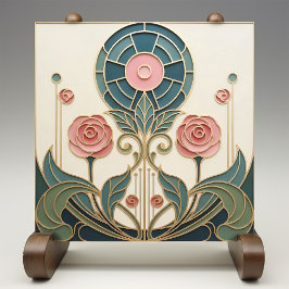 Mackintosh Rose Art Nouveau Faux Stained Glass タイル