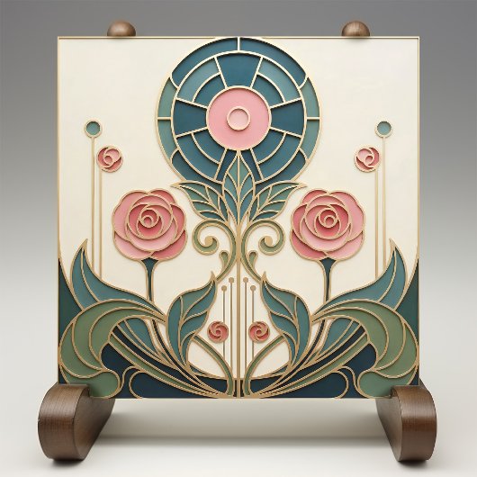 Mackintosh Rose Art Nouveau Faux Stained Glass タイル