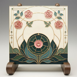 Mackintosh Rose Art Nouveau Faux Stained Glass タイル