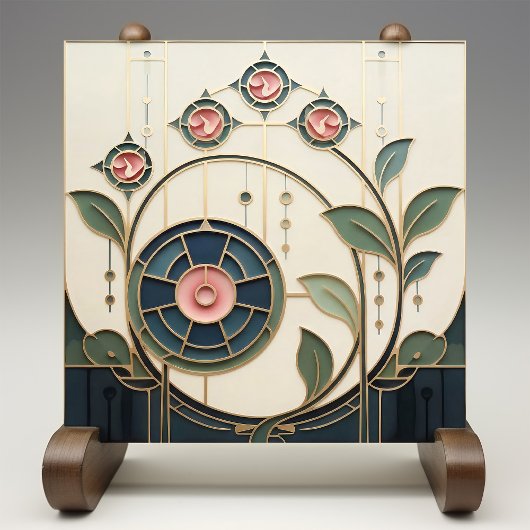 Mackintosh Rose Art Nouveau Faux Stained Glass タイル