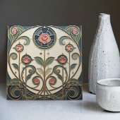 Mackintosh Rose Art Nouveau Faux Stained Glass タイル