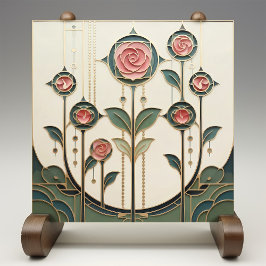 Mackintosh Rose Art Nouveau Faux Stained Glass タイル