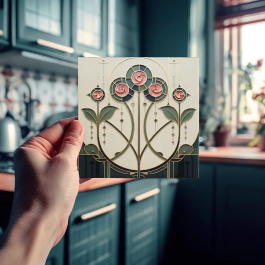 Mackintosh Rose Art Nouveau Faux Stained Glass タイル