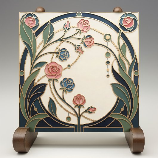Mackintosh Rose Art Nouveau Faux Stained Glass タイル