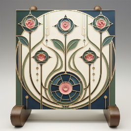 Mackintosh Rose Art Nouveau Faux Stained Glass タイル