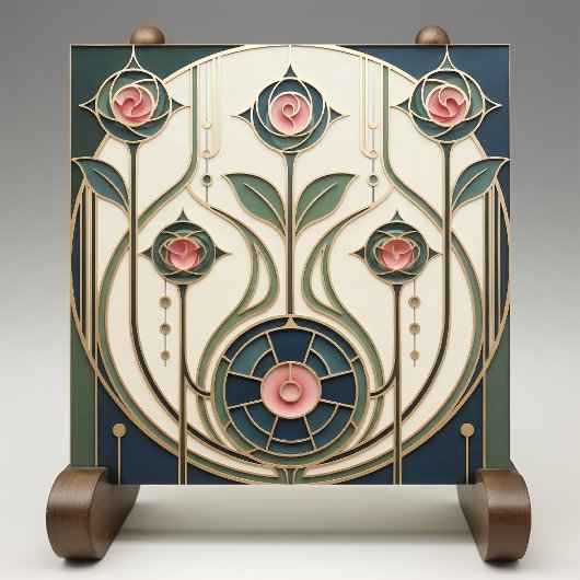 Mackintosh Rose Art Nouveau Faux Stained Glass タイル