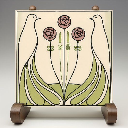 Mackintosh Rose & Birds Art Nouveau Minimalist タイル