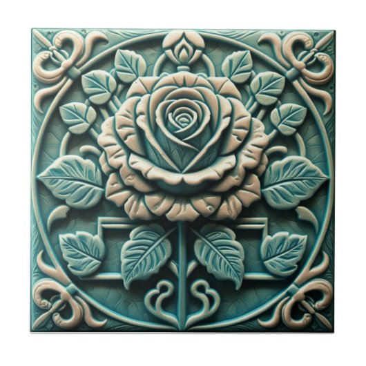 Mackintosh Rose Faux Relief Arts & Crafts Repro タイル (正面)
