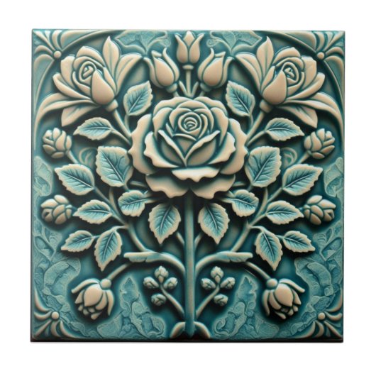 Mackintosh Rose Faux Relief Arts & Crafts Repro タイル (正面)