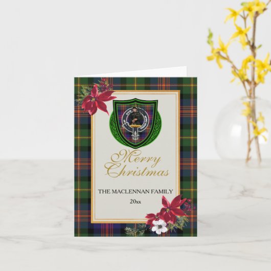 MacLennan Scottish Clan Tartan & Crest カード (黄色い花)