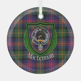 MacLennan Scottish Clan Tartan & Crest ガラスオーナメント