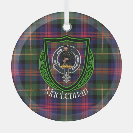 MacLennan Scottish Clan Tartan & Crest ガラスオーナメント (正面)