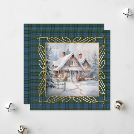 MacLeod Harris Ancient Scottish Tartan Christmas シーズンカード (正面/裏面インサイチュ)