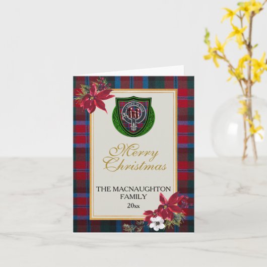 MacNaughton Scottish Clan Tartan & Crest カード (黄色い花)