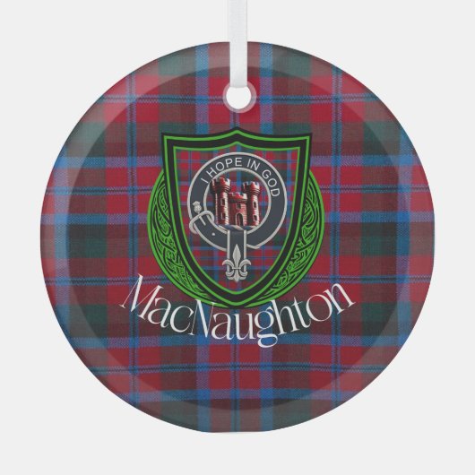 MacNaughton Scottish Clan Tartan & Crest ガラスオーナメント (正面)