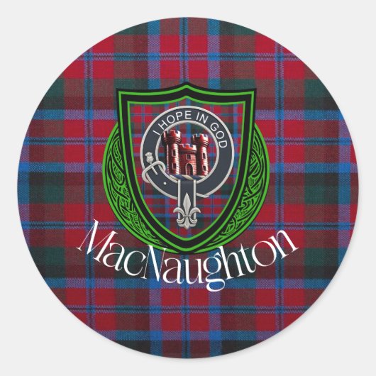 MacNaughton Scottish Clan Tartan & Crest ラウンドシール (正面)