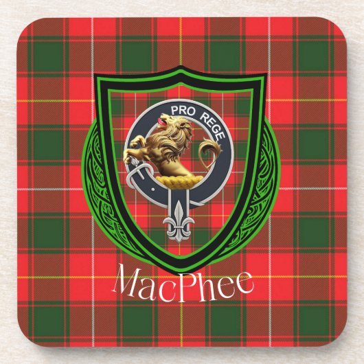 MacPhee Scottish Clan Tartan & Crest コースター (正面)