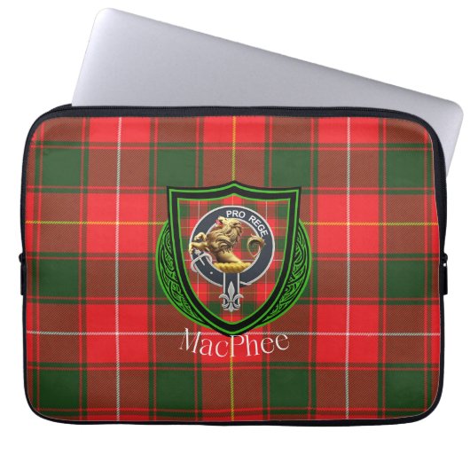 MacPhee Scottish Clan Tartan & Crest ラップトップスリーブ (正面)