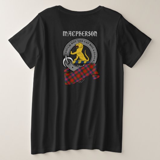 MacPhersonクランのバッジとタータンチェック（背面） プラスサイズTシャツ (デザイン裏面)