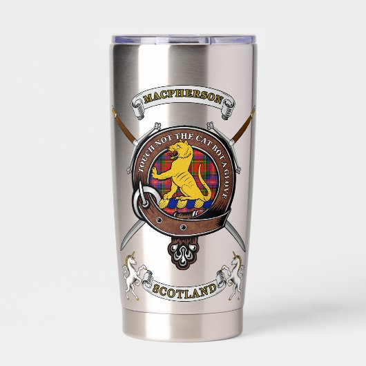 MacPherson Clan Badge Tartan & Swords 保温保冷タンブラー (正面)