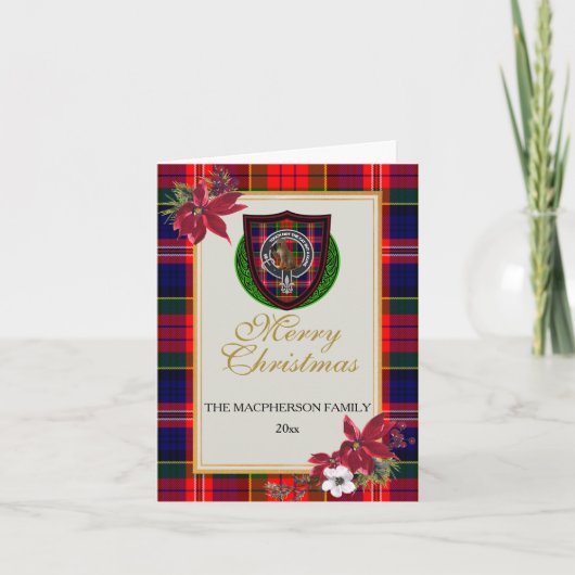 MacPherson Scottish Clan Tartan & Crest カード (正面)