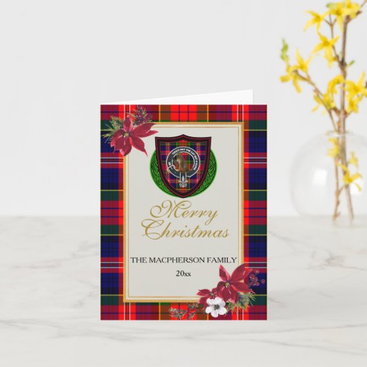MacPherson Scottish Clan Tartan & Crest カード (黄色い花)