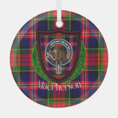 MacPherson Scottish Clan Tartan & Crest ガラスオーナメント (正面)