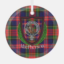 MacPherson Scottish Clan Tartan & Crest ガラスオーナメント