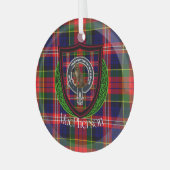 MacPherson Scottish Clan Tartan & Crest ガラスオーナメント (正面左)