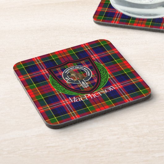 MacPherson Scottish Clan Tartan & Crest コースター (左側)