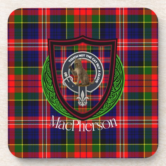 MacPherson Scottish Clan Tartan & Crest コースター (正面)