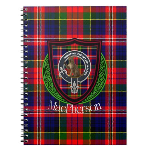 MacPherson Scottish Clan Tartan & Crest ノートブック (正面)