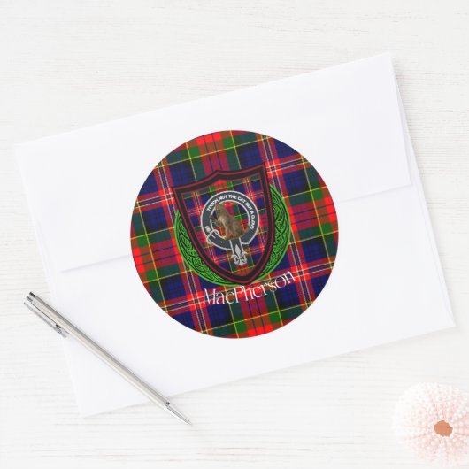 MacPherson Scottish Clan Tartan & Crest ラウンドシール (封筒)