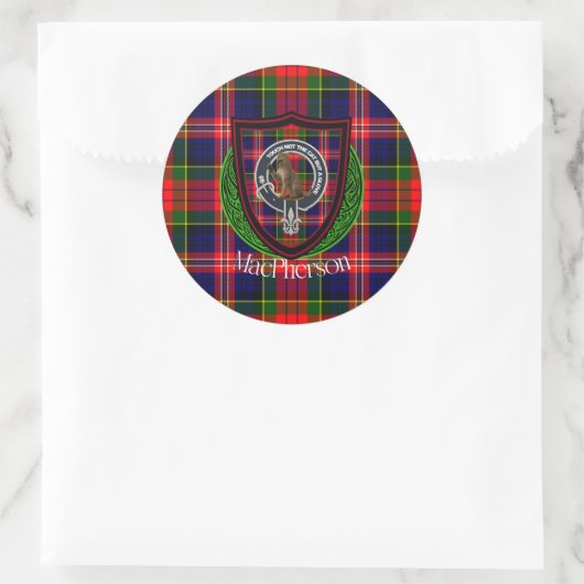 MacPherson Scottish Clan Tartan & Crest ラウンドシール (バッグ)