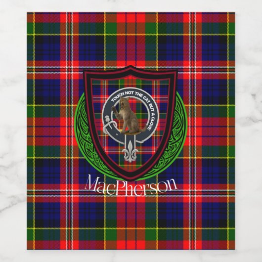 MacPherson Scottish Clan Tartan & Crest ワインラベル (シングルラベル)