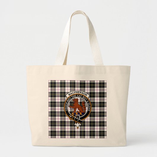 MacPherson Tartan, Clan Badge and Motto Tote ラージトートバッグ (正面)