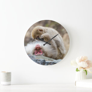 Macque Monkey, 日本の Animal Photography ラージ壁時計