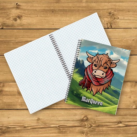 MacQueenタータンチェックスカーフ付きハイランド牛 ノートブック