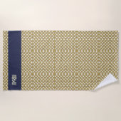 Macrame魚釣りネットルックとイニシャル/名前 ビーチタオル (正面)