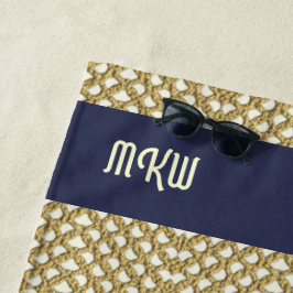 Macrame魚釣りネットルックとイニシャル/名前 ビーチタオル