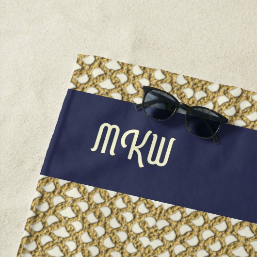 Macrame魚釣りネットルックとイニシャル/名前 ビーチタオル (インサイチュ)