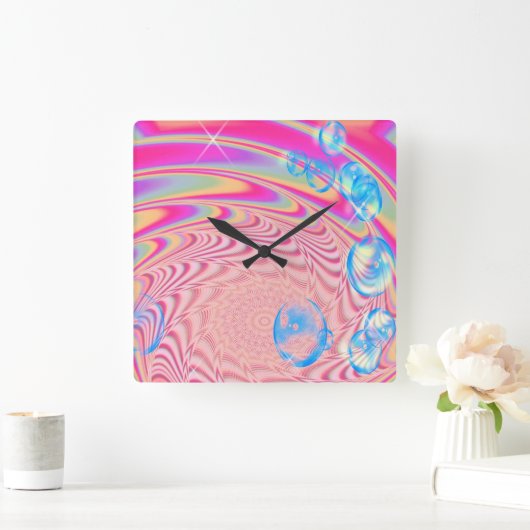 MACRAME' – フラクタルカラフルルアートの抽象芸術画像 –  スクエア壁時計 (ホーム)