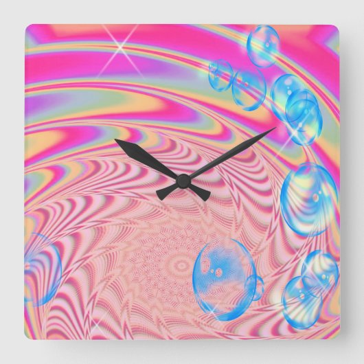 MACRAME' – フラクタルカラフルルアートの抽象芸術画像 – スクエア壁時計 (正面)