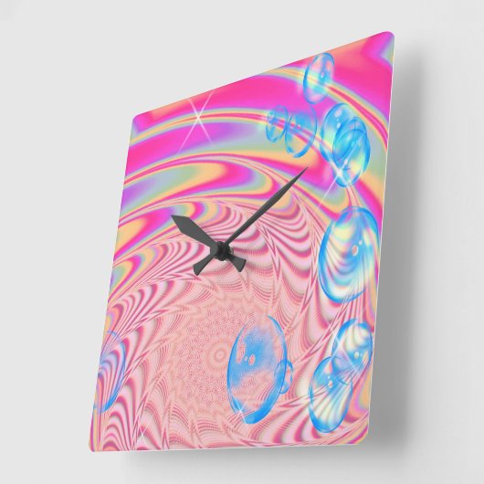 MACRAME' – フラクタルカラフルルアートの抽象芸術画像 –  スクエア壁時計 (傾斜)