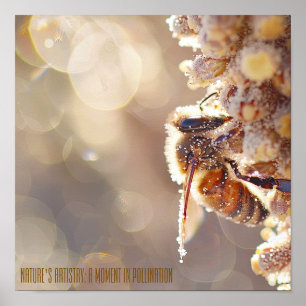 Macro Bee in開花:自然の受粉がクローズアップ ポスター