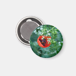 Macro Red Poppy Photo | Custom Name Floral Magnet マグネット
