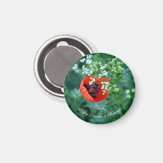 Macro Red Poppy Photo | Custom Name Floral Magnet マグネット (正面/裏面)