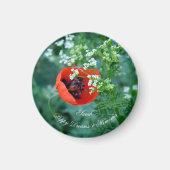 Macro Red Poppy Photo | Custom Name Floral Magnet マグネット (正面)