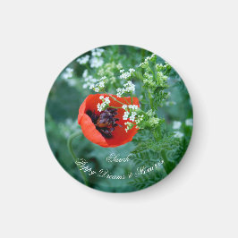 Macro Red Poppy Photo | Custom Name Floral Magnet マグネット